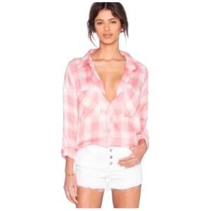 The Laundry Room Rayon Thoreau Split Back Plaid Button Up Blouse Shirt Medium